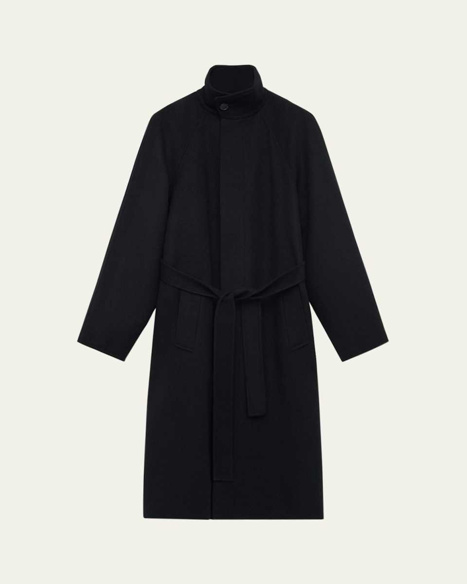 High-Neck Belted Wool-Cashmere Outer Coat